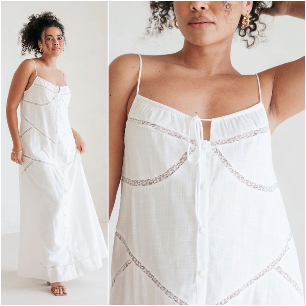 Olivaceous Kallen Maxi Dress A-line lace detail In White size S - Picture 2 of 15